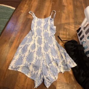 Blue and white  romper open back with tieQ